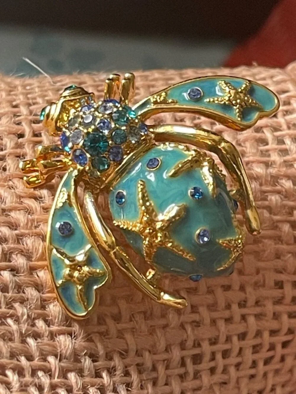 Joan Rivers Seaside Ocean Starfish Bumblebee Brooch Blue Enamel Gold-Tone Vtg